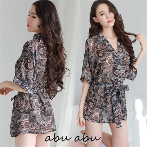 Jual Kimono Wanita Lingerie Sexy Fashion Kain Sifon Dicetak Baju Tidur Set Impor A Shopee
