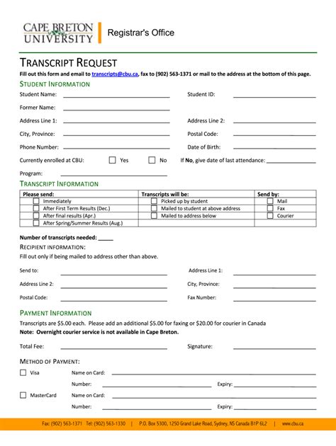 Cbu Transcript Request Fill Out Sign Online DocHub