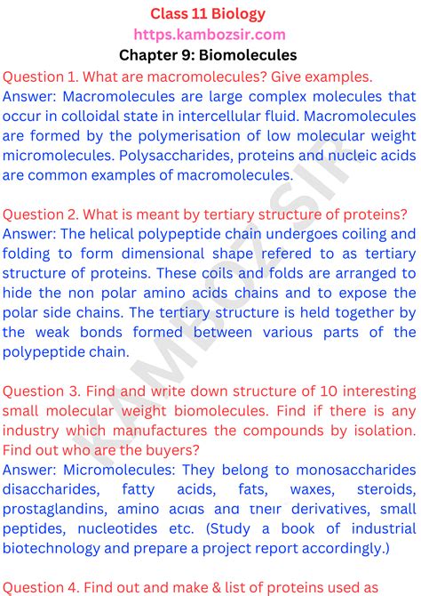 Class 11th Biology Chapter 9 Biomolecules Solution Kamboz Sir