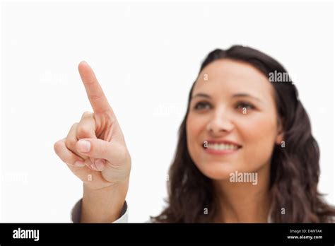 Close Up Of A Brunette Pointing Stock Photo Alamy