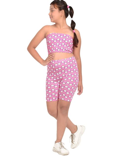 Buy Dchica Girls Pink Printed Skinny Fit High Rise Cycling Shorts