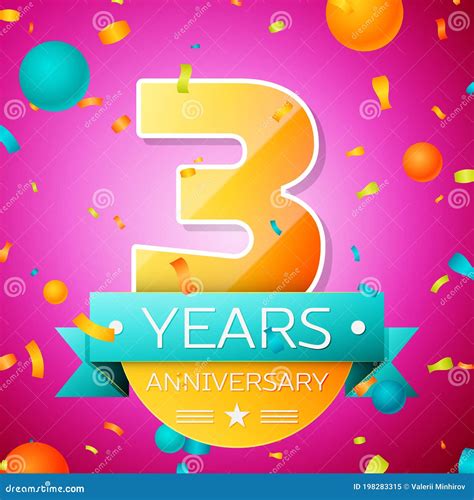 Realistic Three Years Anniversary Celebration Design Banner Gold