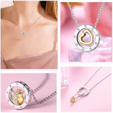 Dropship 925 Sterling Heart Circle Pendant Necklace Love Crystals Ring