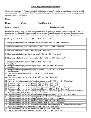 Post Hire Medical Questionnaire Fill And Sign Printable Template Online