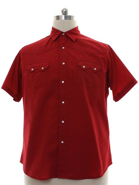 Western Shirt 90s Wrangler Mens Red Background Polyester Cotton