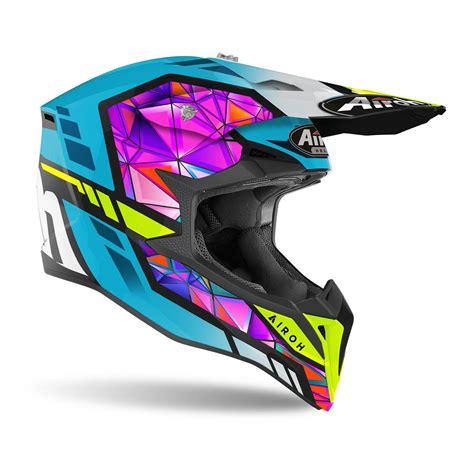 Kask cross AIROH WRAAP DIAMOND GLOSS niebieski fioletowy różowy żółty