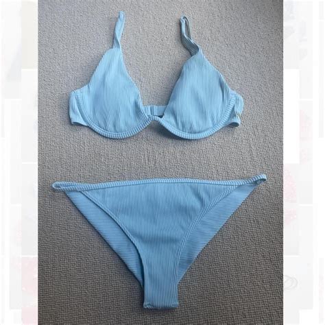 Roxy Pale Blue Rib Bikini Set Adjustable Straps And Depop