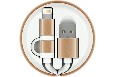 Кабель-рулетка Interstep Lightning+Micro USB2.0, алюминий Цвет Белый ...