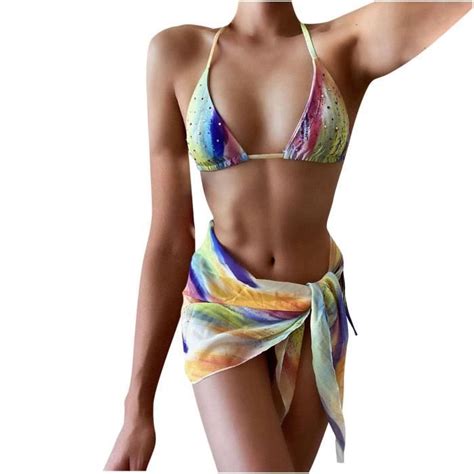 Maillot De Bain Femmes Imprimer Trois Pièces Sexy Bikini Push Up Pad Maillots Beachwear