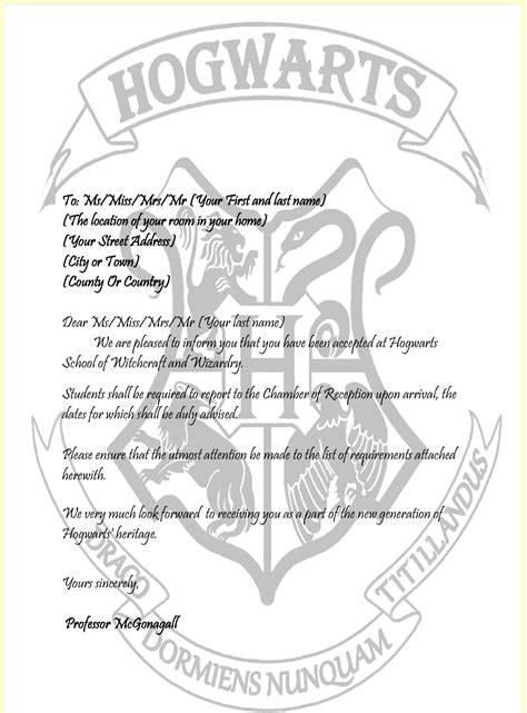Free Printable Harry Potter Hogwarts Acceptance Letter Templates Pdf
