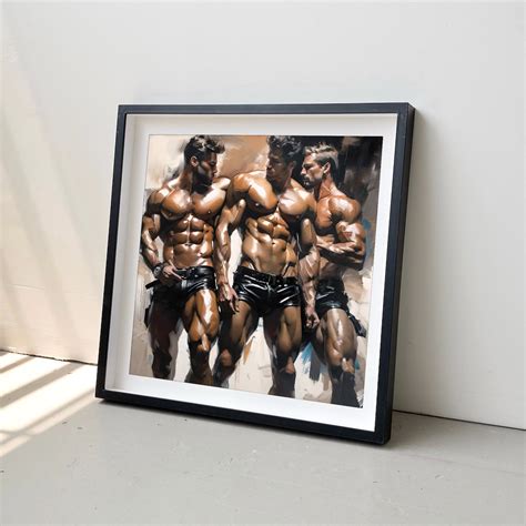 Nude Male Gay Throuple Digital Art AI Generated Oil Painting Nude Art Wall Gay Poster