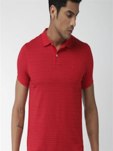 Buy Indian Terrain Men Red Striped Polo Pure Cotton T Shirt Tshirts