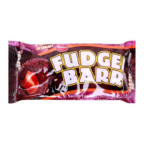 fudgee barr salted caramel cream filled chocolate cake bar