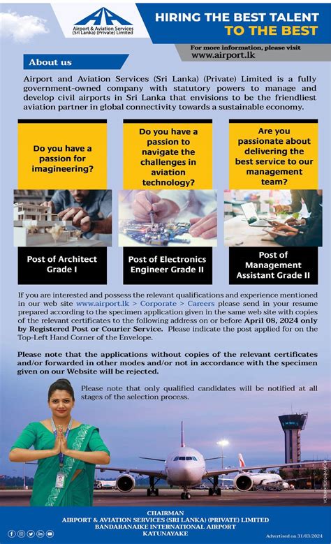 Management Assistant, Architect, Electronics Engineer - Airport