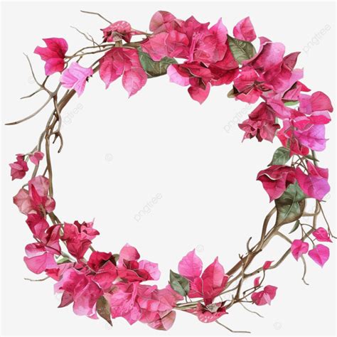 Watercolor Pink Bougainvillea With Dry Twig Wreath Frame With Copy