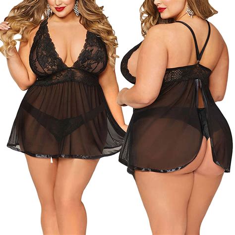 Lgq Lingerie Feminina Sexy Plus Size Aberta Nas Costas Lingerie De Renda Babydoll Sleepwear
