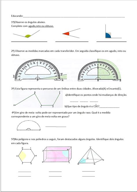 Atividades Tipos De Angulos 4 Ano - Atividade Angulos 4 Ano - HerbsEdu