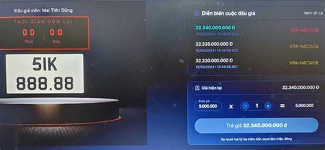 Đấu giá lại biển số siêu hot 51K 888 88 giảm giá hơn một nửa