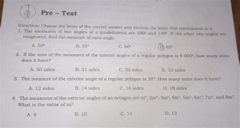 Solved Pre Test Direction Choose The Letter Of The Correct Answer