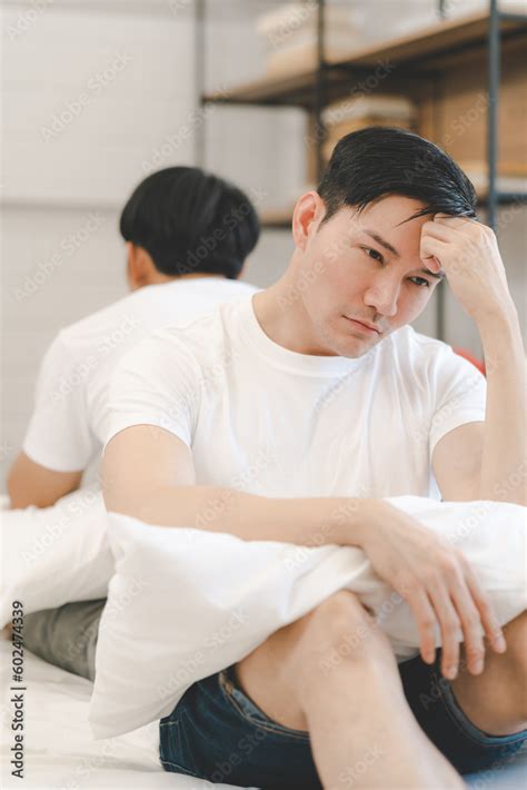Asian Gay Couple Relationship Conflict And Divorce Unhappy And Sad Gay Couple Going Through