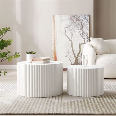 Jurmalyn White Round Coffee Table Nesting Coffee Table Set