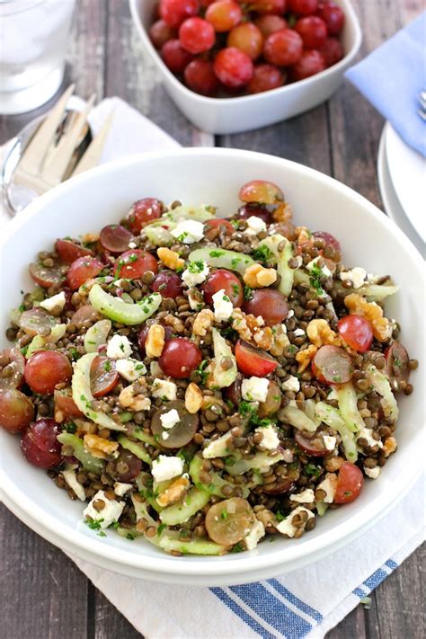 Lentil Salad with Grapes, Walnuts and Feta