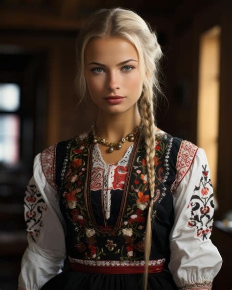 Une Belle Femme Blonde En Costume Traditionnel Vecteur Premium