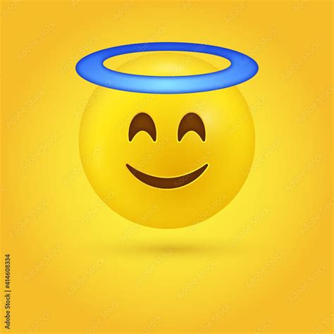 3d Angel Emoji Face With Halo Smiling Face With Smiling Eyes With Blue Halo Overhead Good