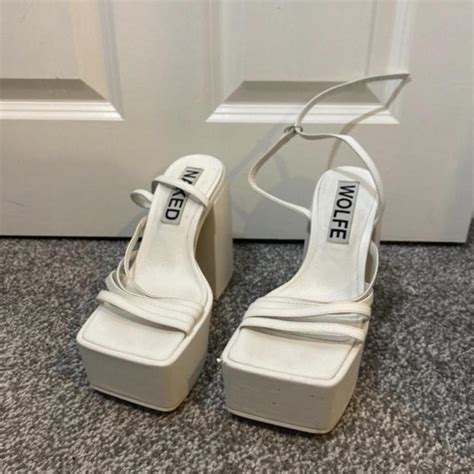 Naked Wolfe Jada White Platform Strappy Heels Worn Depop