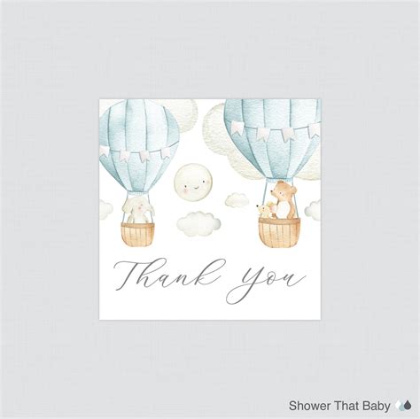 Blue Hot Air Balloon Printable Favor Tag Up And Away Themed Baby Shower Favor Tags Blue