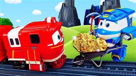 Видео про паровозики. Игрушки Роботы Поезда Кей и Альф добывают золото ...