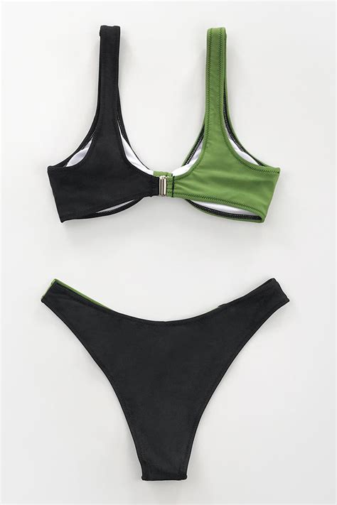 Grüner und schwarzer Bikini mit Bowknot Cupshe Deutschland