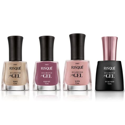 Kit Esmalte Diamond Gel Risque Rosa E Nude Cores Top Coat Shopee Brasil