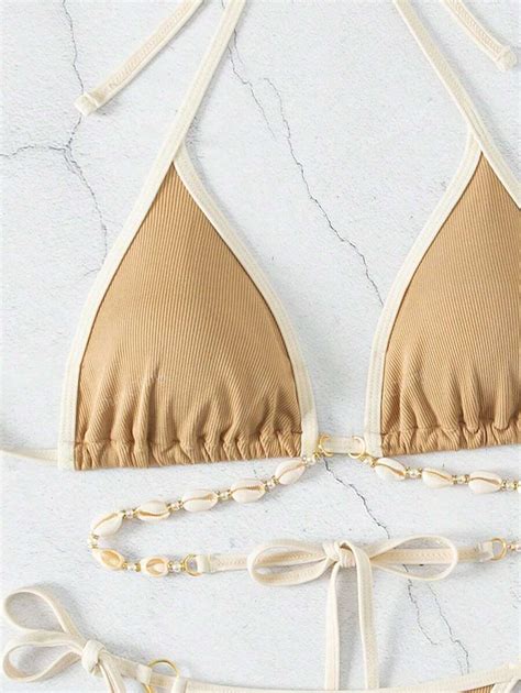 Conjunto De Mai Bikini Corrente De Conchas Caneladas De Praia Para F Rias De Ver O Shein