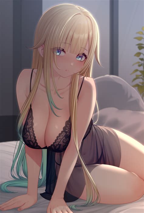 Nikichiho Aizawa Ema Vspo Girl Bare Legs Bare Shoulders Bed Blonde Hair Blue Eyes