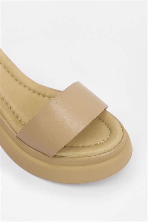 Nilufarr Disco Nude Hakiki Deri Troklu Topuklu Kadın Sandalet