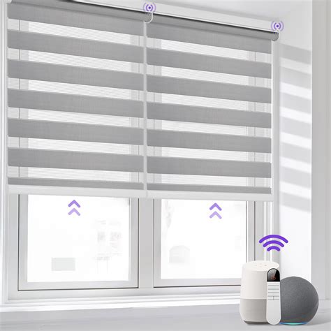 Allesin Motorized Zebra Blinds For Window With Remote Compatible With Alexa Smart Dual Layer