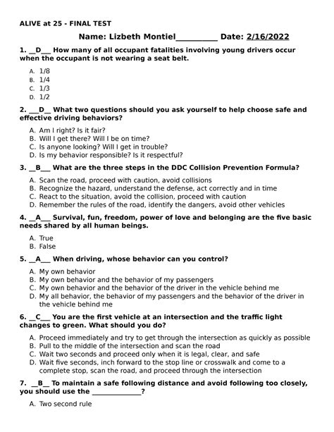 Alive at 25 - Final TEST - - Studocu