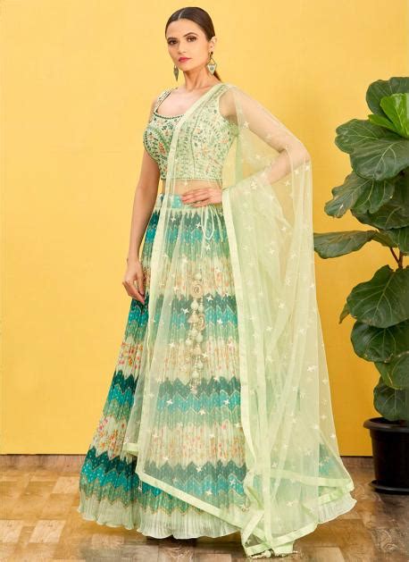 Buy Green Organza Wedding Wear Sequins Work Lehenga Choli Online From