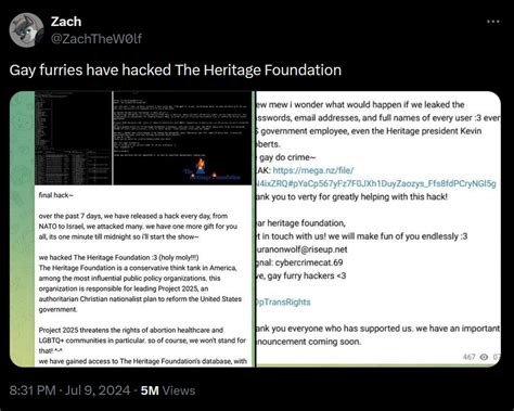 Gay furries have hacked The Heritage Foundation in retaliation for