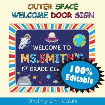 Classroom Welcome Door Sign In Outer Space Theme Editable