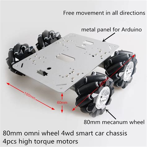 DIY 80mm Mecanum Wheel Smart Car Chassis Kit 4WD Omni Directional