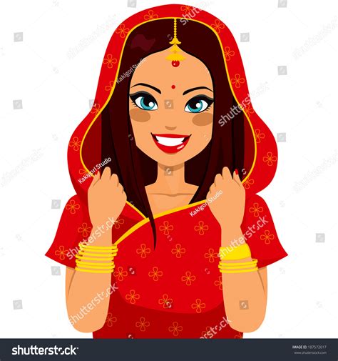 Beautiful Brunette Indian Woman Smiling Happy Stock Illustration Shutterstock