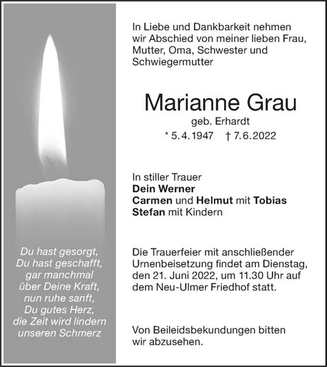 Traueranzeigen Von Marianne Grau S Dwest Presse Trauer