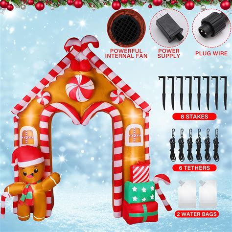 Lenwen 10 Ft Christmas Inflatable Gingerbread House Archway Gingerbread