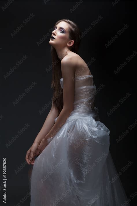 Beautiful Girl Model Posing For Erotic Semi Nude Portrait In Studio Foto De Stock Adobe Stock