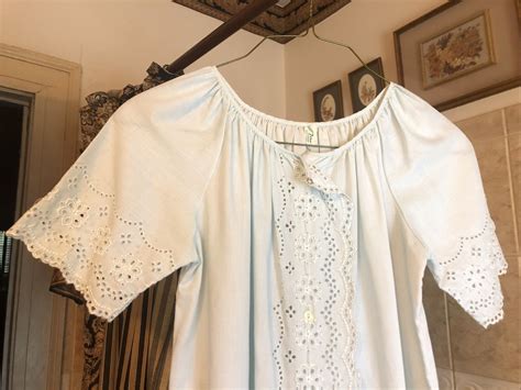 Vintage Fern Lingerie Aqua Eyelet Night Gown Robe Siz Gem