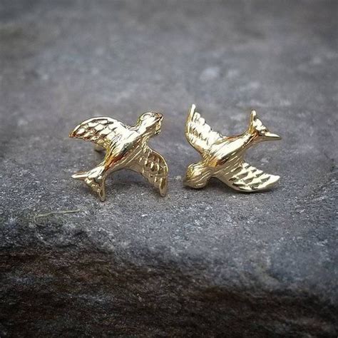 14K Gold Bird Earrings, Rose Gold Stud Earrings, 14K Gold Bird Studs ...