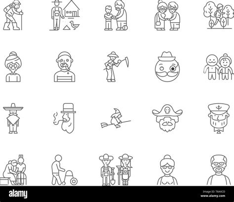 Grandparents Line Icons Signs Vector Set Outline Illustration