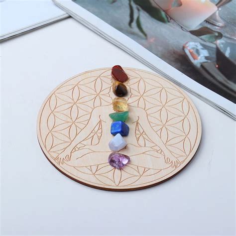 dainty  chakra crystal set wood grid crystals crystal grid